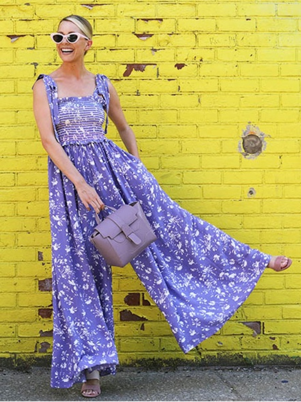 Free People Color My World Jumpsuit in Periwinkle Floral Wide Leg Pants